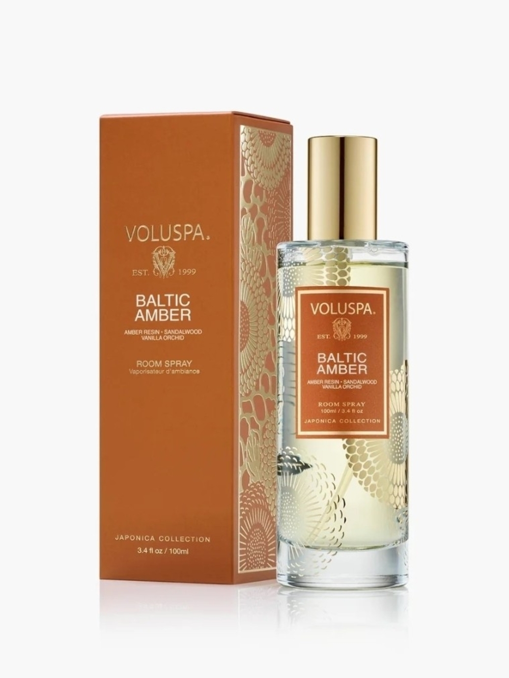 Voluspa Baltic Amber Room Spray - Orange & Gold Accents